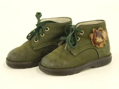 Moschino kinderschoentjes - Made in Italy - donkergroen leder met bruine kastanje (mt 20) – kavel bij De Kringwinkel, Antwerpen