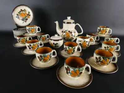 Vintage Boch La Louvière Corfou theeservies – jaren 60 – uitgebreide set – kavel bij De Kringwinkel, Heverlee