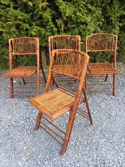 Set van 4 vintage bamboe klapstoelen – kavel bij De Kringwinkel, Ninove