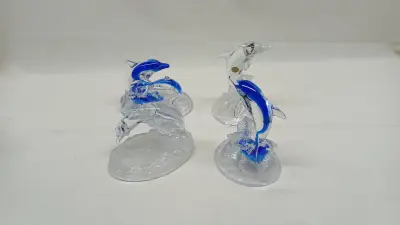 Set van 4 Cristal d'Arques kristallen dolfijnen beeldjes – kavel bij De Kringwinkel, Zottegem