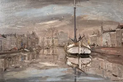 Olieverfschilderij, Ben Walrecht – Noorderhaven Groningen, 1945 – kavel bij Veilinghuis Klinkhamer, Groningen