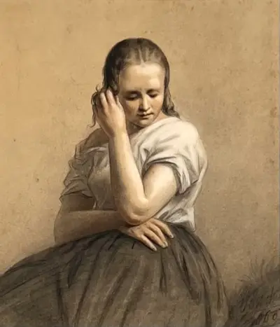 Chromolitho, Otto Eerelman - portret van een zittende jonge vrouw, postume druk – kavel bij Veilinghuis Klinkhamer, Groningen