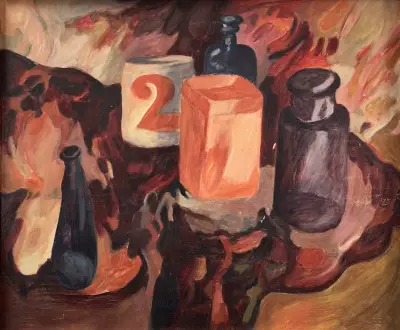 Olieverfschilderij, Riek Ammermann - "Stilleven nr 3", 1971 – kavel bij Veilinghuis Klinkhamer, Groningen