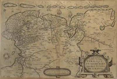 Kopergravure, Abraham Ortelius - landkaart Friesland, 1605 – kavel bij Veilinghuis Klinkhamer, Groningen