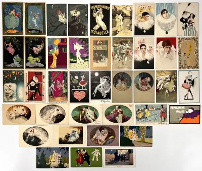 Art Deco/Art Nouveau ansichtkaarten – commedia dell'arte, eerste helft 20e eeuw – kavel bij Veilinghuis Klinkhamer, Groningen