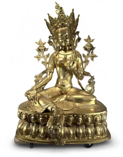 Messing beeld Tara - boeddhistische godin, Tibet, 20e eeuw – kavel bij Veilinghuis Klinkhamer, Groningen
