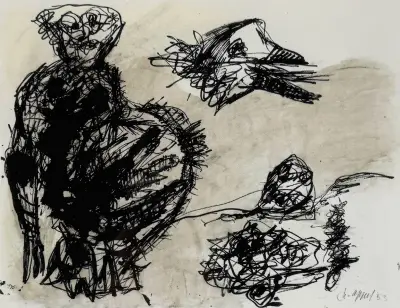 Litho, Karel Appel – abstracte compositie met figuren, 1953 – kavel bij Veilinghuis Klinkhamer, Groningen