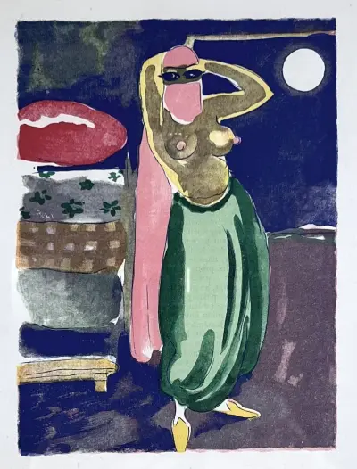 Kleurenhoutsnede, Kees van Dongen- "La culotte verte", 1955 – kavel bij Veilinghuis Klinkhamer, Groningen