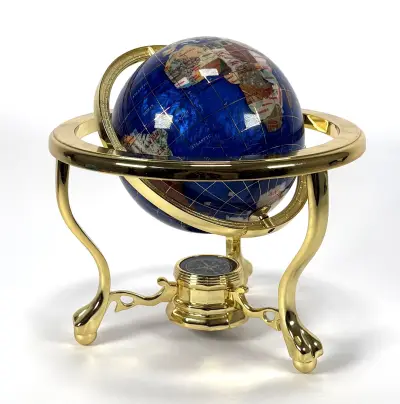 Globe - metalen standaard met kompas, eind 20e eeuw – kavel bij Veilinghuis Klinkhamer, Groningen