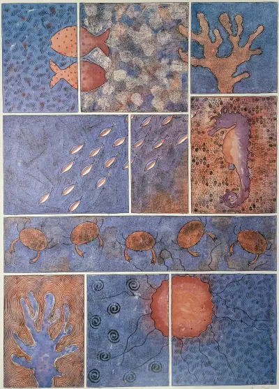 Zeefdruk, Ans van Dijk - "Sea Fruits", onderwaterwereld, 1998 – kavel bij Veilinghuis Klinkhamer, Groningen