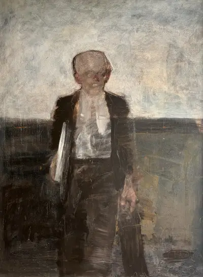 Schilderij, Cees Plat - lopende man, ca. 1981 – kavel bij Veilinghuis Klinkhamer, Groningen
