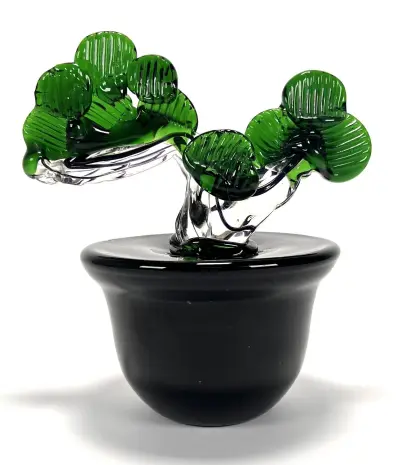 Glasobject – bonsai in zwarte pot, ca. 2000 – kavel bij Veilinghuis Klinkhamer, Groningen