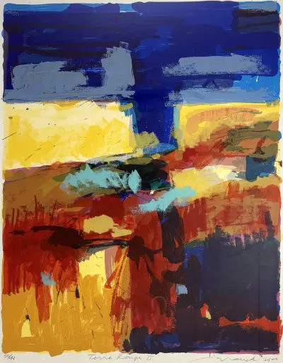 Zeefdruk, Willem Brauckmann - 'Terre Rouge II', abstracte compositie, 2000 – kavel bij Veilinghuis Klinkhamer, Groningen