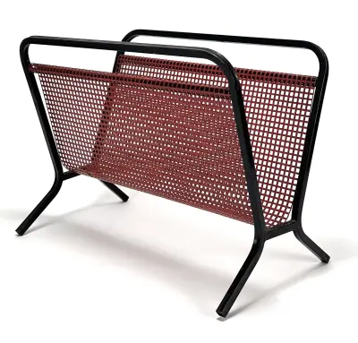 Pilastro tijdschriftenrek – zwart frame met rood roosterpaneel, midden 20e eeuw – kavel bij Veilinghuis Klinkhamer, Groningen