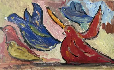 Olieverfschilderij - vogels, eind 20 eeuw – kavel bij Veilinghuis Klinkhamer, Groningen