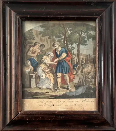 Litho - Abrahams knecht versiert Rebekka, Genesis, 19e eeuw – kavel bij Veilinghuis Klinkhamer, Groningen