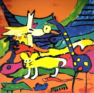 Zeefdruk, Maya Wildevuur – "dierenfeest", 1997 – kavel bij Veilinghuis Klinkhamer, Groningen