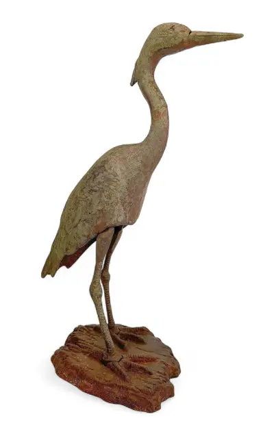 Metalen beeld reiger- naturalistische stijl, 20e eeuw – kavel bij Veilinghuis Klinkhamer, Groningen