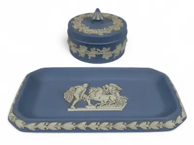 Wedgwood Jasperware dekseldoosje en schaaltje - Engeland, ca. 1970 – kavel bij Veilinghuis Klinkhamer, Groningen