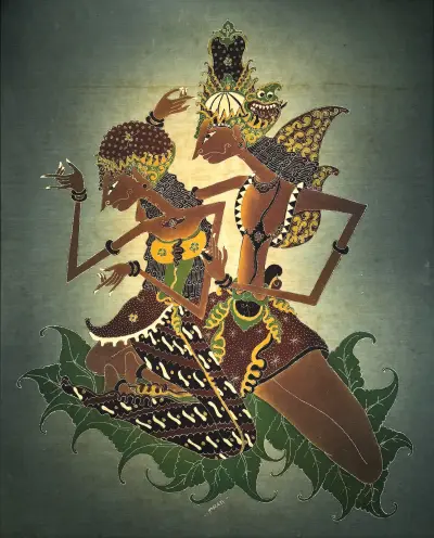 Batikschilderij, Imran - 'Rama & Sinta' Djokjakarta, Java, 1983 – kavel bij Veilinghuis Klinkhamer, Groningen