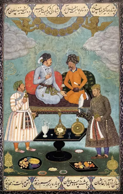 Prent - "Jahangir ontmoet Shah Abbas", India, tweede helft 20e eeuw – kavel bij Veilinghuis Klinkhamer, Groningen