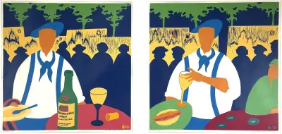 Zeefdrukken, Kea Homan – cafétaferelen met figuren, 2001 – kavel bij Veilinghuis Klinkhamer, Groningen