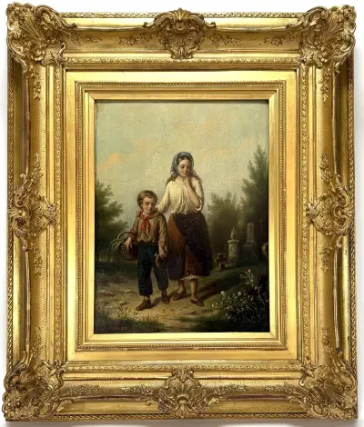 Olieverfschilderij, J.J.M. Damschröder – genretafereel, 19e eeuw – kavel bij Veilinghuis Klinkhamer, Groningen