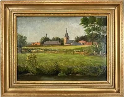 Olieverfschilderij, G. F. van Schagen – landschap bij Lochum, eerste helft 20e eeuw – kavel bij Veilinghuis Klinkhamer, Groningen
