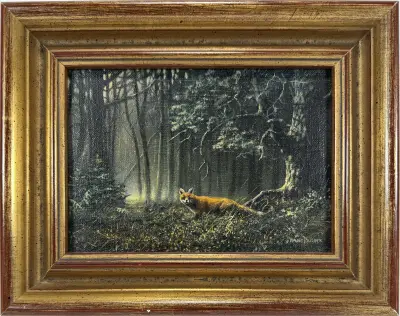 Olieverfschilderij, Hans Bulder – vos in het boslandschap, 1983 – kavel bij Veilinghuis Klinkhamer, Groningen