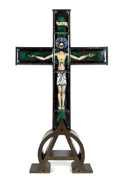 Art Deco altaarkruis, Nico Witteman - brons met emaille ca. 1935 – kavel bij Veilinghuis Klinkhamer, Groningen