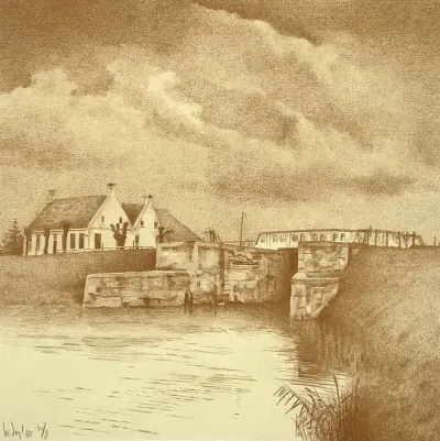 Zeefdruk, Sjouke Heins - Aduarderzijl, 1990 – kavel bij Veilinghuis Klinkhamer, Groningen