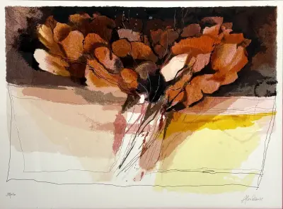 Aquarel, Gerhard Almbauer - "Florales A", abstract bloemmotief, eind 20e eeuw – kavel bij Veilinghuis Klinkhamer, Groningen