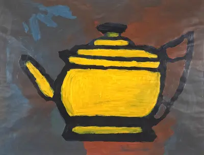 Acrylverfschilderij, Thiemen Talhout - theepot, eind 20e eeuw – kavel bij Veilinghuis Klinkhamer, Groningen