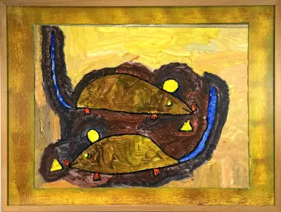 Acrylverfschilderij, Erik v.d. Laan – muizen, 2003 – kavel bij Veilinghuis Klinkhamer, Groningen