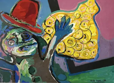 Schilderij, Arnold Zweerman- "Rode hoed", 1980 – kavel bij Veilinghuis Klinkhamer, Groningen