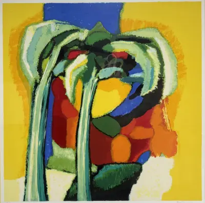 Zeefdruk, Saskia Bremer – "Kuranda", twee palmen, 1998 – kavel bij Veilinghuis Klinkhamer, Groningen