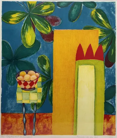 Litho, Fenneke van der Elst – 'Tafeltje met sinaasappels', 1997 – kavel bij Veilinghuis Klinkhamer, Groningen