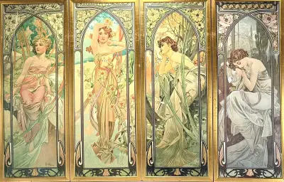 Art Nouveau prenten naar Alphonse Mucha – De vier jaargetijden, 20e eeuw – kavel bij Veilinghuis Klinkhamer, Groningen