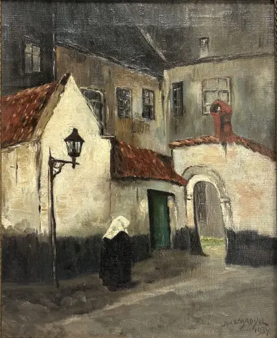 Olieverfschilderij, Madyol – Begijnhof te Lier, 1934 – kavel bij Veilinghuis Klinkhamer, Groningen