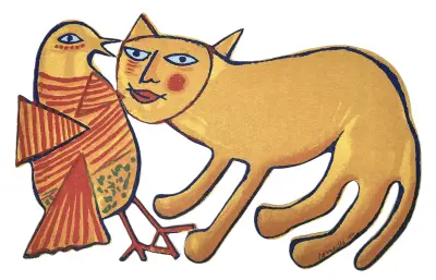 Sculptuur, Corneille - "Kat en vogel", CoBrA-stijl, 1999 – kavel bij Veilinghuis Klinkhamer, Groningen