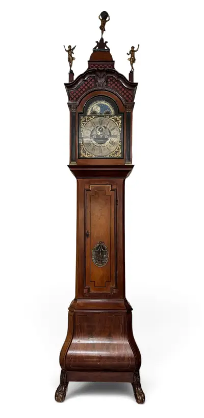Mahoniehouten staand horloge, J. Poynet - Groningen, 18e eeuw – kavel bij Veilinghuis Klinkhamer, Groningen