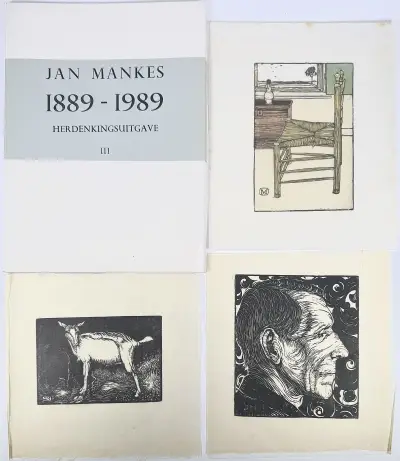 Houtsneden, Jan Mankes - 'Stoel', 'Witte Geit' en 'Vader Mankes', Herdenkingsuitgave III, 1989 – kavel bij Veilinghuis Klinkhamer, Groningen