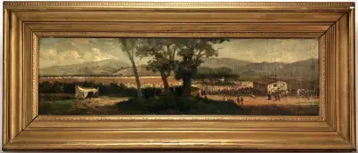Olieverfschilderij – landschap met figuren, 19e eeuw – kavel bij Veilinghuis Klinkhamer, Groningen