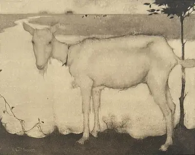 Heliogravure, Jan Mankes – "Oude geit bij meer", 1923 – kavel bij Veilinghuis Klinkhamer, Groningen