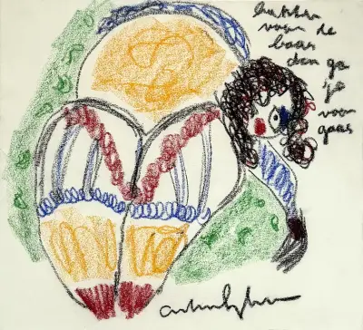Pasteltekening, Anton Heyboer – "Gekleurde danseres", 1988 – kavel bij Veilinghuis Klinkhamer, Groningen