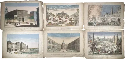 Handgekleurde opticaprenten – stadsgezichten, 18e eeuw – kavel bij Veilinghuis Klinkhamer, Groningen