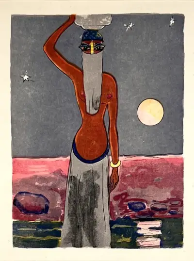 Houtsnede, Kees van Dongen – "A la Fontaine au Clair de lune", 1955 – kavel bij Veilinghuis Klinkhamer, Groningen