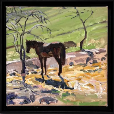 Olieverfschilderij, Arie Schippers – paard in landschap, 1998 – kavel bij Veilinghuis Klinkhamer, Groningen