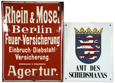 Emaille borden - Rhein & Mosel Berlin en Amt des Schiedsmanns, midden 20e eeuw – kavel bij Veilinghuis Klinkhamer, Groningen