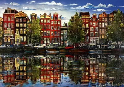 Gemengde techniek, Elena Polyakova – "Zomerdag in Amsterdam", 21e eeuw – kavel bij Veilinghuis Klinkhamer, Groningen